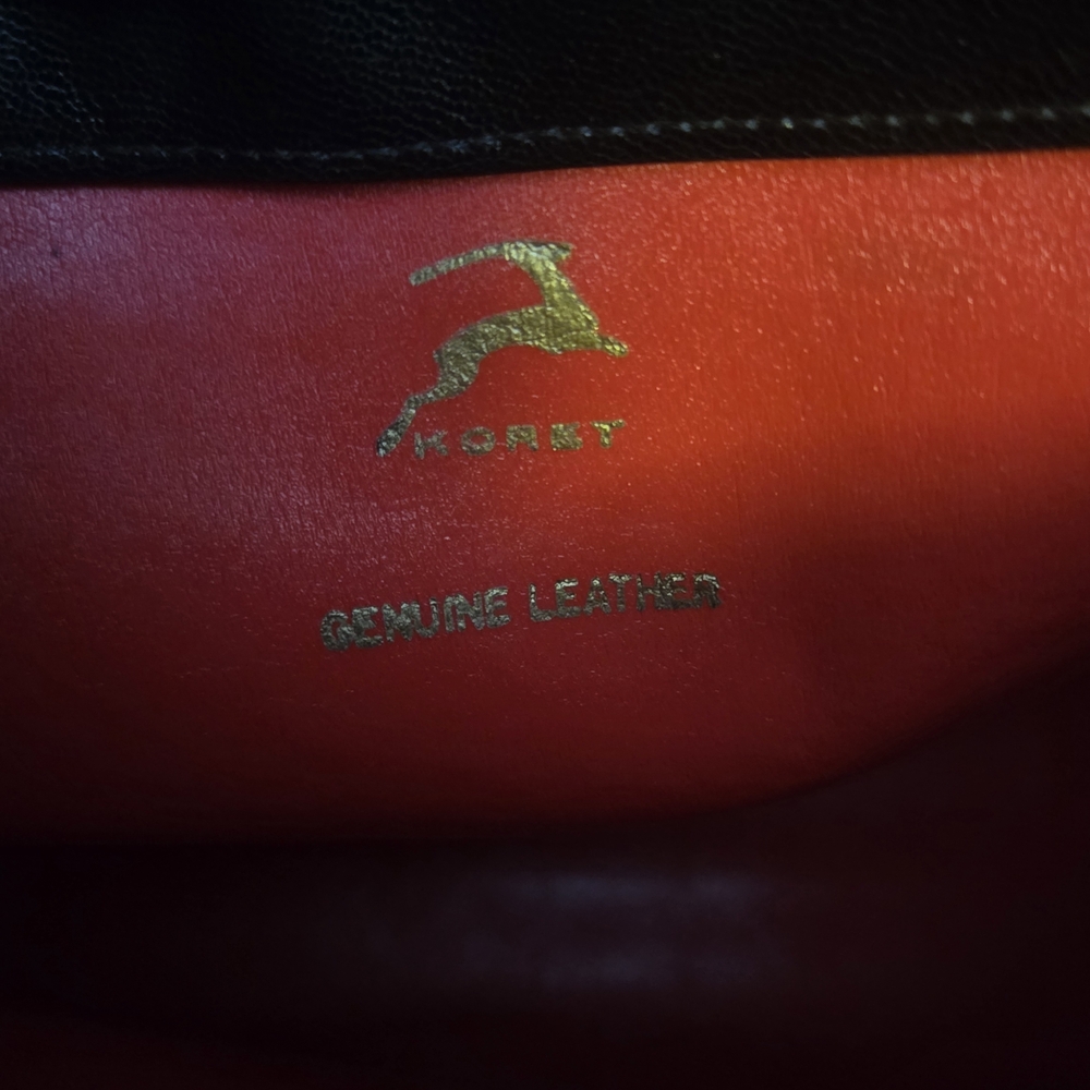 Vintage Koret Red Interior Leather Bag Classic Black Minimalist Shoulder Purse - Picture 14 of 17